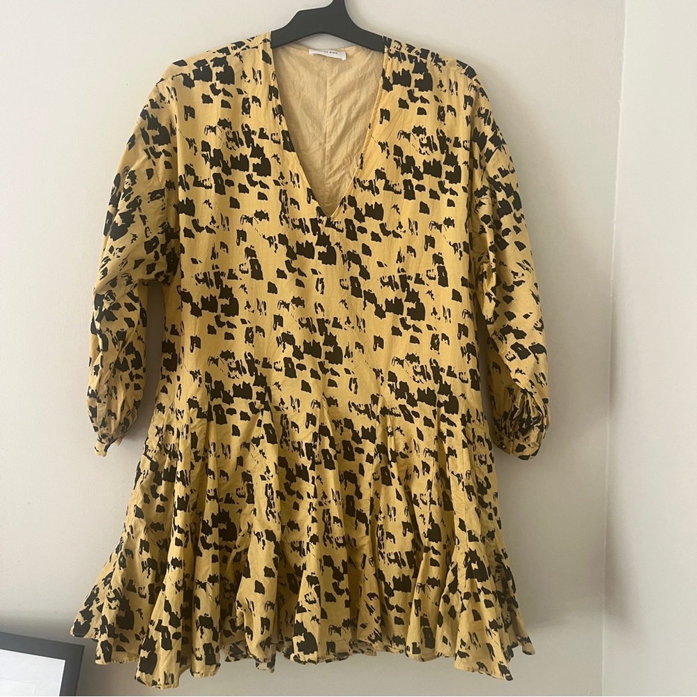 Anine Bing Painterly Leo Peyton Long Sleeve Yellow and Black Mini Dress XXS - Picture 16 of 16